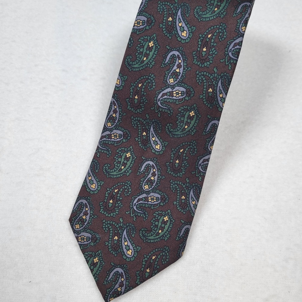 Alan Flusser Luxury Paisley Brown‎ & Purple Necktie 100% Silk Hand Made